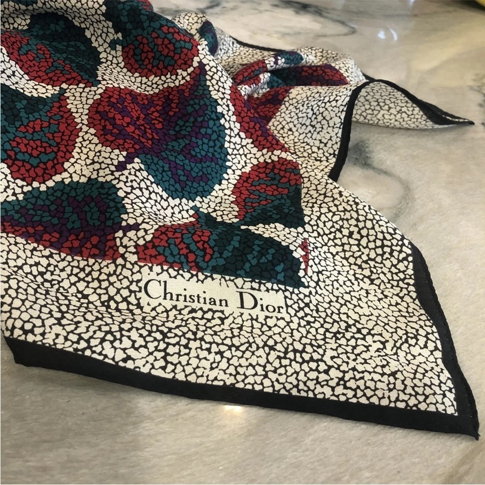 Vtg Christian Dior Silk Scarf  Logo Fall Leaves Classic Echarpes 34 X 34 square - Picture 3 of 11